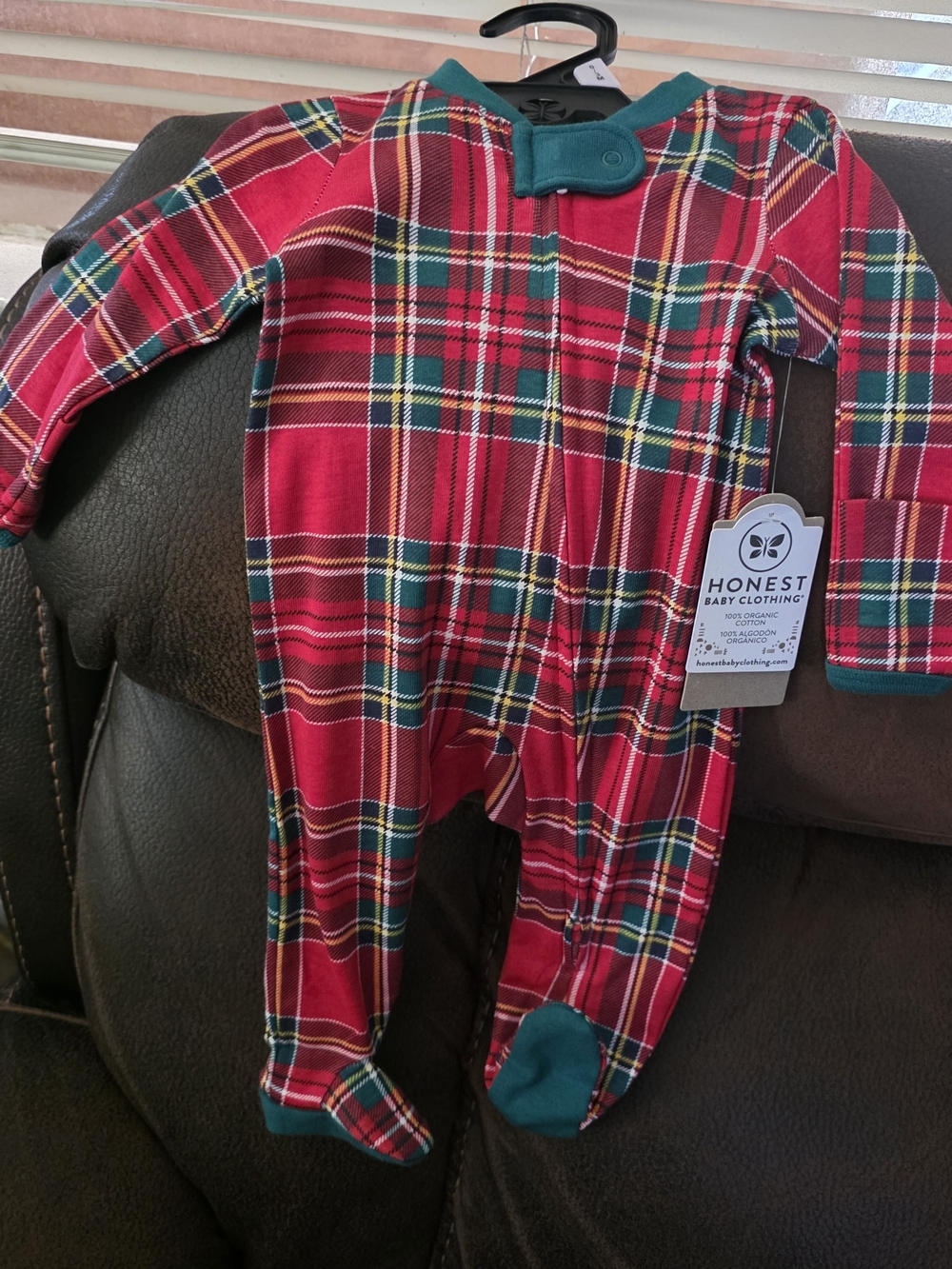 Honest Baby Clothing Red Tartan Footed One-Piece